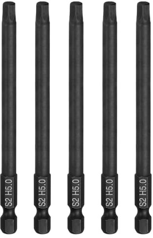 sourcing map 5pcs Flat Hex Head Drill Bit H5.0 (5mm) Magnetic Tip 1/4 Hex Shank 100mm (4) Long S2 Steel Metric Hexagonal Screw Driver Screwdriver Bits Wrench Socket, Black