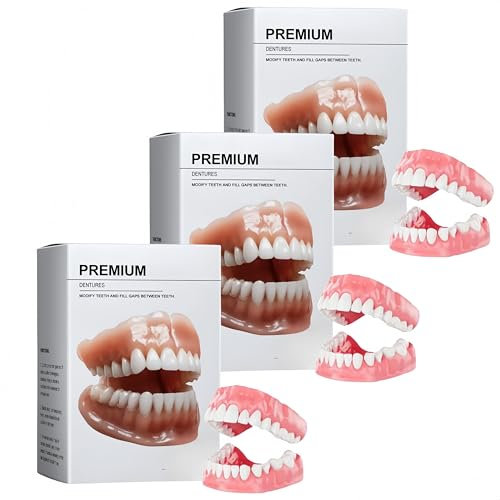 Hochwertiges Vollprothesen-Set, individuell anpassbares Silikon-Unterfütterungsset für Zahnprothesen, natürlich aussehende Zähne, bequeme Passform, wasserdicht und leicht (3 STÜCK)