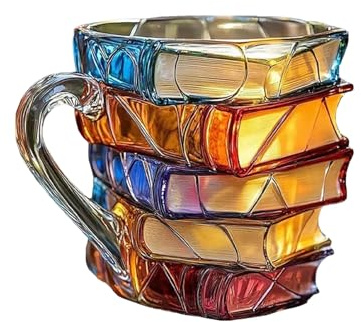 Générique Tasse Isotherme Voyage Café,Verres À Vin En Verre Design Livre 3D Peint Rétro - Accessoire de Cuisine, Poignée Ergonomique pour Bibliothécaire et Amateur de Lecture