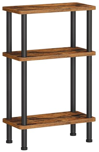 HOOBRO 3-Tier Slim Side Table, Narrow Sofa Table, Industrial Bedside Table for Small Space, Counter-Twist Assembly, No Tools Needed, for Living Room, Bedroom, Rustic Brown and Black EBF246BZ01N1