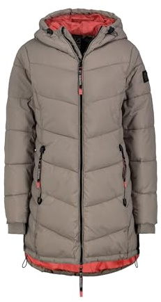 Sublevel Damen Winterjacke Stepp-Mantel mit Kapuze lang & tailliert, Outdoorjacke für Damen light-brown1 S
