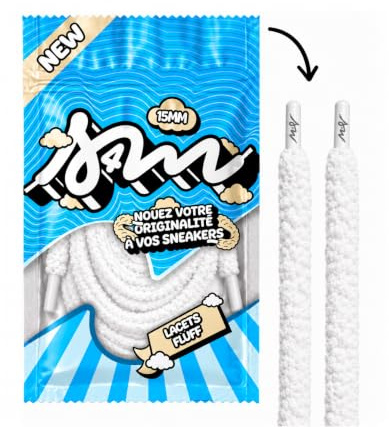 S4M Lacets Fluffy Blanc / 100cm et 120cm / Lacets Peluche Prenium pour Sneakers, Baskets/Lacet Fluffy, Lacet Large pour Jordan, Nike, Adidas, Asics