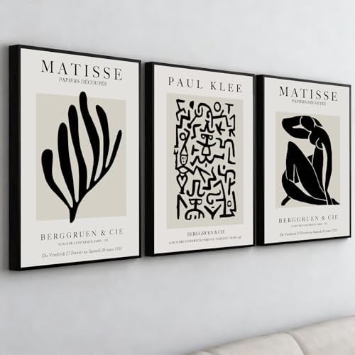 PWAAHDC Matisse Poster Set mit Rahmen 50x70cm – Abstrakte Leinwand Kunst in Beige – Moderne Wanddeko & Bilder für Wohnzimmer