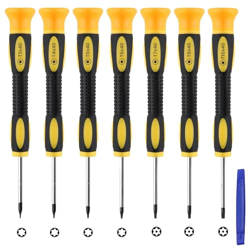 7 Pcs Torx Screwdriver Set, T3 T4 T5 T6 T7 T8 T10 Security Screwdriver Set Star Magnetic Screwdrivers Repair Kit with Pry Tool Compatible with PS5 PS4 PS3 MacBook Laptop Phone Xbox 360