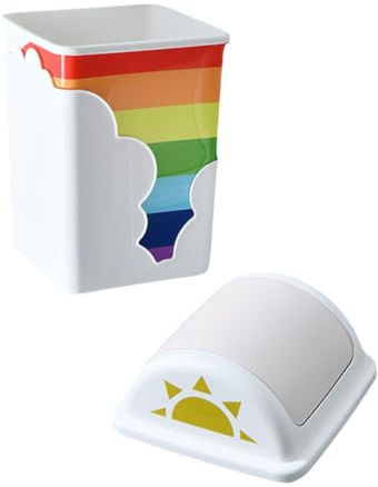 DOITOOL Poubelle à Déchets en Plastique Couvercle à Secouer, Motif Arc-en-ciel Coloré, Capacité Moyenne, pour Chambre, la Cuisine, Salle de Bain – Corbeille Originale et Pratique