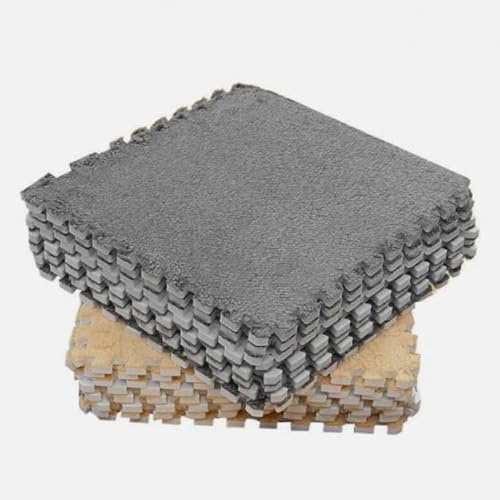 10 Stück Plüsch-Schaumstoff-Teppichfliesen mit Klicksystem, weiche, Flauschige, quadratische Schaumstofffliesen mit Klicksystem, rutschfeste, vielseitige Schaumstoff-Bodenmatte