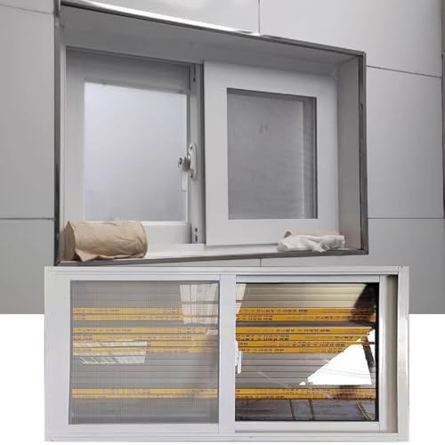Horizontales Schiebefenster aus Aluminium für Keller, Ersatzglas aus gehärtetem Glas mit Lüftungsgitter für Schuppen, Hühnerstall, kleines Badezimmer, Umgestaltung – Weiß