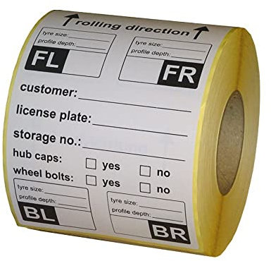 Reifenetiketten für Einlagerung/tire labels - 100 x 150 mm - 480 Stück - Variante A - Englisch