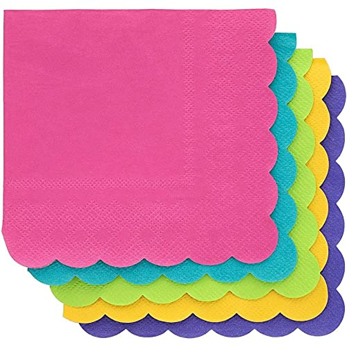 Juvale 2-lagige Cocktail-Servietten aus Papier, dekoratives Design mit gewelltem Rand, saugfähige, 2-lagige, bunte Servietten, Einweg-Partyzubehör, 200 Stück, 12,7 x 12,7 cm gefaltet, 25,4 x 25,4 cm