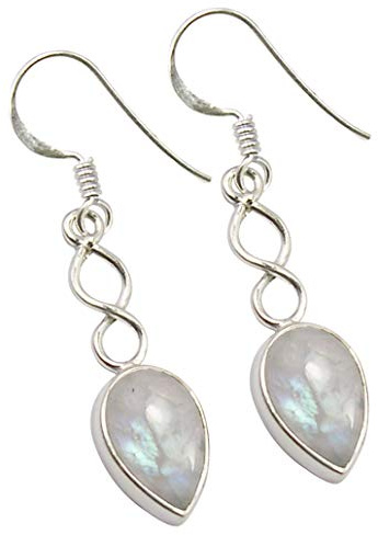 SilverStarJewel 925 Sterling Silber Cabochon Regenbogen Mondstein Ohrringe 4,1 cm 3,3 Gramm