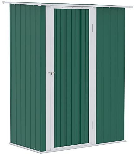 Outsunny 5ft x 3ft Metal Garden Storage Shed, Outdoor Tool Shed with Sloped Roof, Lockable Door for Tools, Equipment, Green