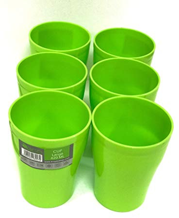 ECO 6 Pack Hard 420ml Plastic Cups Reusable | Stackable Plastic Tumblers for Parties | Green Toddler Cup for Everyday Use | Unbreakable Kids Cups for Outdoor Picnics & BBQ (420 ml) (Green)