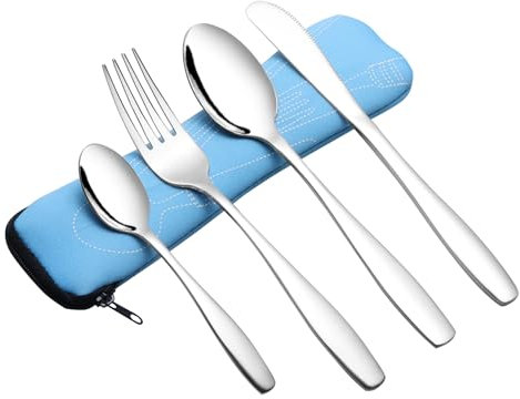 Jandson 4 Pieces Camping Cutlery Set with Case, Stainless Steel Travel Flatware