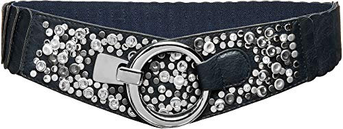 Caspar GU300-N elastischer breiter Damen Stretch Taillengürtel mit Nieten Dekor, Gürtelgröße:83 [für Körperumfang 90-110 cm], Farbe:dunkelblau
