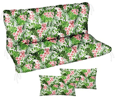 Ferocity Auflage für Hollywoodschaukel 100x50x50 Gartenbankauflage und 2 Kissen Palettenauflage Bankauflage Sitzkissen und Rückenkissen Matratze Sitzpolster Gartenpolster, Palm Hell [133]