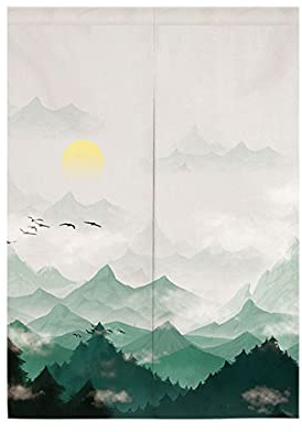 Hiseng Japonais Noren De Rideau de Porte Diviseur Tapisserie Fenêtre Rideaux Panneau, Tenture Décoration pour Chambre à Coucher Cuisine Restaurant Embrasure (Peinture Verte,80x150cm)
