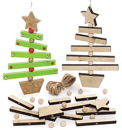 Baker Ross FE902 Christmas Tree Spinning Decorations ,Wooden Crafts, Make Your Own Christmas Decorations,Silver, Pack of 3