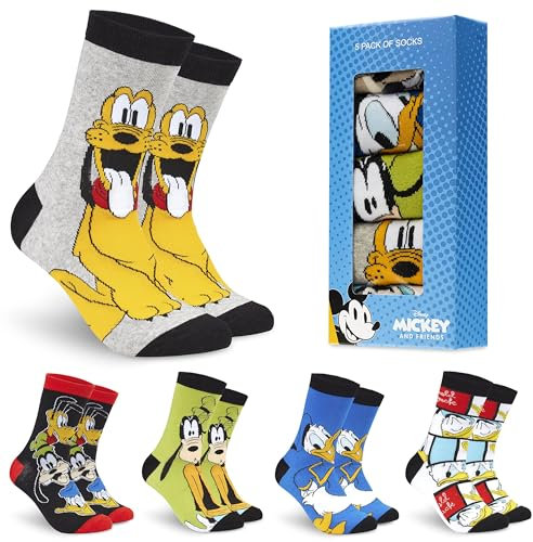 Disney Socken Herren, Lustige Socken Herren, 5er Pack Bunte Socken Herren Set Mickey Mouse Baby Yoda Mandalorian Boba Fett (Multi Goofy, 39-44 EU)