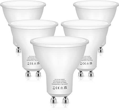 Fulighture GU10 LED, GU10 LED Lampe Warmweiß, 6W 3000K 500LM LED Leuchtmittel, Ersatz für 55W Halogenlampen, Nicht Dimmbar, 5er-Pack
