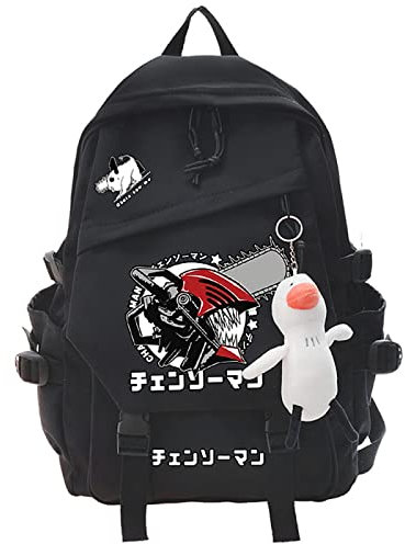 Anime Chainsaw Man Black Nylon Backpack,Fashion Cartoon Large Capacity School Bag College Bag,Black,L