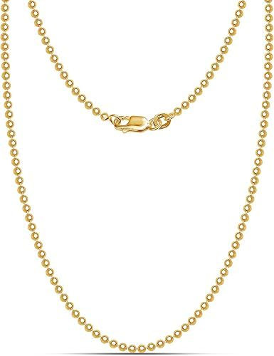 LeCalla 14K Gold Over Sterling Silver Italian Jewelry 1.50 MM, 2 MM, 3 MM Ball Chain Necklace for Teen Women and Men 16, 18, 20, 22, 24 Inches, Silver, not known