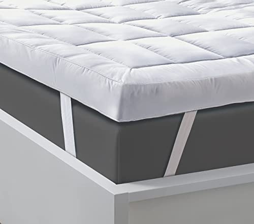 Microfiber Mattress Topper 4/10cm Thick Double Bed, Anti-Allergenic Extra Soft Quilted With Elasticated Straps (137 x 190 cm)