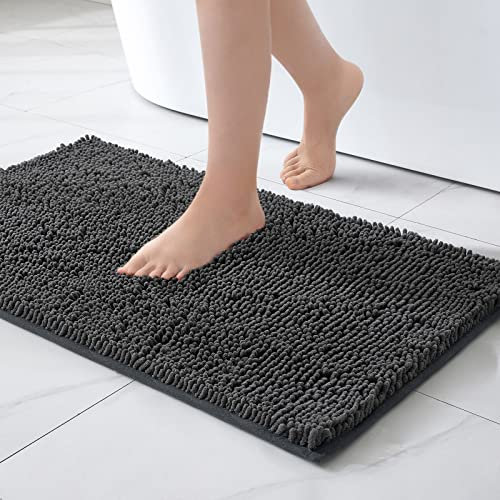 MIULEE Badematte 50x80 cm Dunkelgrau – Super Saugfähiger Badteppich Weich & rutschfest, Waschbarer Badezimmerteppich aus Chenille Mikrofaser für Dusche & WC – Pflegeleichter Badvorleger für Zuhause