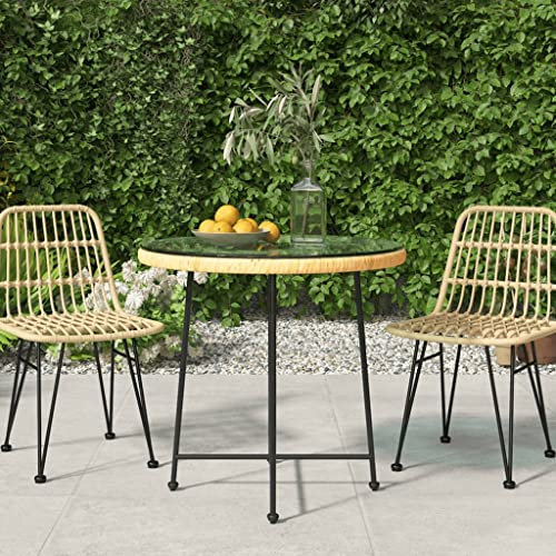 FIRBNUS 80x74 cm Esstisch Rund mit Fußkappen und Hartglas Tischplatte Sofatisch Beistelltisch UV Balkon Tische Beständiges Couchtisch Terrassentisch Kaffeetisch Outdoor Tisch Stahl