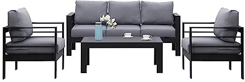 Gartenmöbel Set Aluminium Metall Modern Lounge-Set für 4-5 Personen, Garten Sitzgruppe Wetterfest mit Sofa Sessel Kaffetisch Olefin Kissen