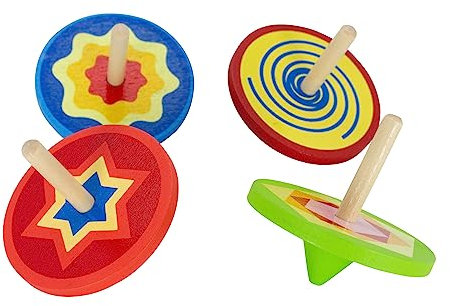 GICO Holz - Bunte Holzkreisel - Kinder Holz Kreisel Set mit 4 bunten Kreiseln H 5,5cm, D 5,5 cm - 6468
