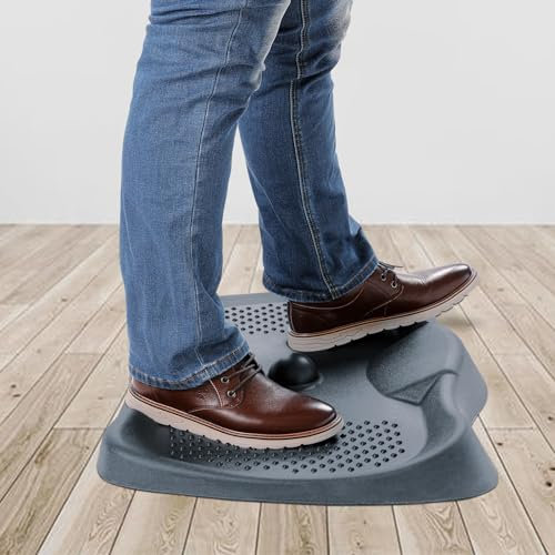 DAILYLIFE Stehschreibtischmatte für Stehpult, ergonomische Stehmatte mit Massageball, gepolsterte und langlebige Küchenbodenmatte für Büro, Arbeitsplatz, Zuhause (groß, grau), PU-GY6754YX