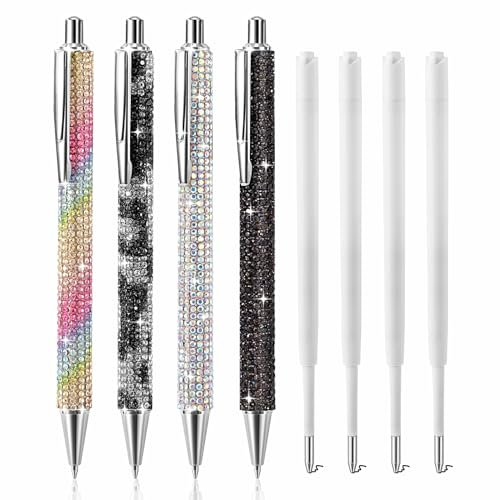 Newellsail Kugelschreiber Glitzernde Kristall-Diamantstifte 1,0 mm Schwarz Tinte Einziehbare Klickstifte mit Stiftminen Geschenkstifte für Weihnachten Geschäft Hochzeit Schule Büro 4 Stück