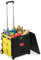 Relaxdays Einkaufstrolley klappbar, bis 35 kg, 50 l Kiste, mit Teleskopgriff, 2 Rollen, Transport Trolley, gelb/schwarz