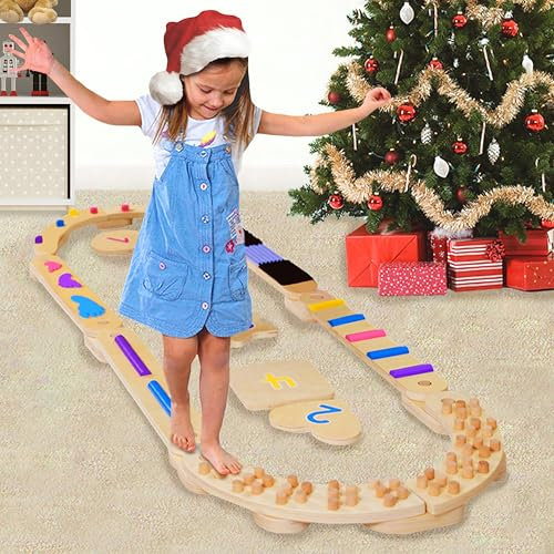 Cateam Holz-Balancierbalken für Kinder und Kleinkinder mit Trittsteinen - Oval - Montessori-Balancebrett - Motorik-Spielzeug für Balance-Koordination - Balancebalken Geschenk für Jungen und Mädchen