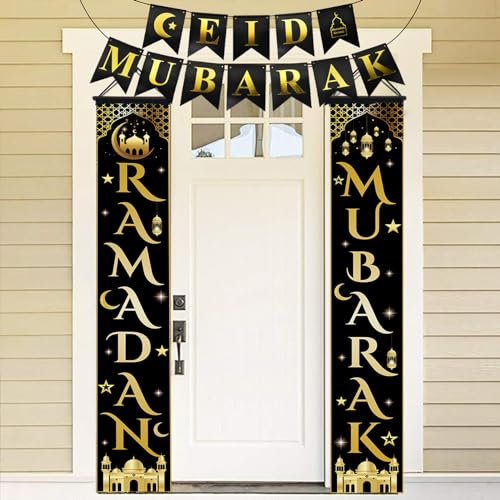 Ramadan Deko,3 Stück Ramadan Door Banner,Eid Mubarak Banner,Ramadan Banner Ramadan Mubarak Tür Banner Hängeschild für Muslim Islam Ramadan Partyzubehör