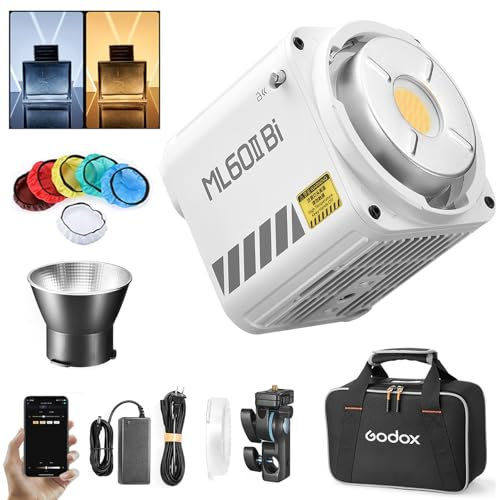 Godox ML60IIBi ML60II-Bi 70W Bi-Color LED Licht, Handheld LED Video Licht, 2800K-6500K Bi-Color LED Licht, 22500Lux CRI 96+ TLCI 97+, 11 FX Effekte, APP Steuerung