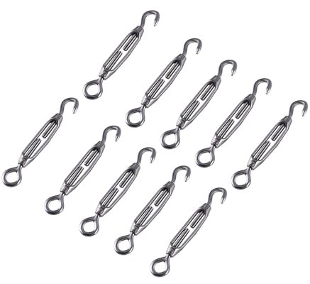 CNCYEAH 10 Stück M4 Spannschloss, 304 Edelstahl Spannschloss, Verstellbare Haken Und Öse Drahtspanner für Sonnensegel Spanner Edelstahl Seilsystem Gartendraht Zaunspanner