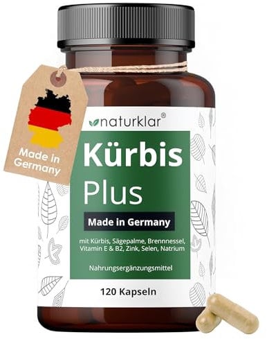Sägepalmenextrakt & Kürbiskernextrakt - 8 Fach Kombi mit Brennnesselextrakt, Vitamin E, Zink, Selen & Natrium - Vegan - 120 Kürbiskern-Kapseln hochdosiert Naturklar