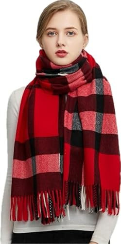 KARMA.DIEM Premium Schal – Cashmere Merino Touch – Kuschelweich & Warm – Rot Kariert – 180x65 cm Unisex Pashmina Stola für Damen & Herren