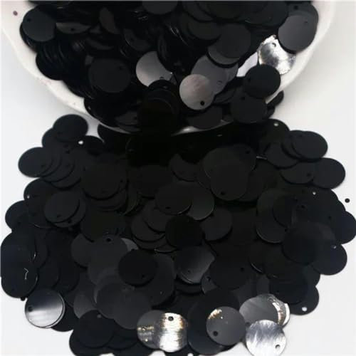 Bunte große runde Pailletten, 10/15/20/25 mm, PVC, lose Pailletten-Pailletten mit seitlichem Loch, Nähen, Basteln, DIY, 10 g-schwarz-15 mm, 10 Gramm