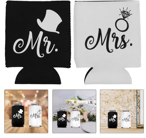 Cabilock 2 Pcs Wine Bottle Coolers Beer Can Cooler Sleeves Can Covers for Drinks Cans UK Beer Can Covers (Mrs.& Mr.) Wedding Decoration Wedding for Bride to Be and Groom