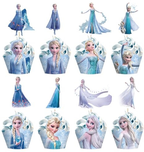 Awonlate 48 Stück Prinzessin Topper Geburtstagsdeko, Frozen Cupcake Wrapper für Tortendeko, Cartoon Cupcake Tortendeko für Kuchendekoration, Muffin Deko, Kinder Geburtstag Party