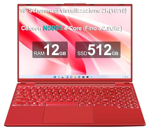 NOTODD PC Portatile Laptop 16 Pollici Portatile 12+512GB 1TB SSD Espansione