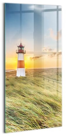 Wallfluent Für die Küche Badezimmer und Schlafzimmer Wanddekoration Mit Motiv 70x140cm Glasbild Bild Dicke 4mm Wandbild Gehärtetes Glas - List Leuchtturm auf Sylt
