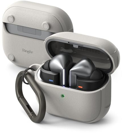 Ringke Onyx Magnetic for Samsung Galaxy Buds 3 Pro / 3/3 FE Case [Compatible with MagSafe] Shockproof TPU Non-Slip Texture Cover with Keychain Carabiner - Warm Gray