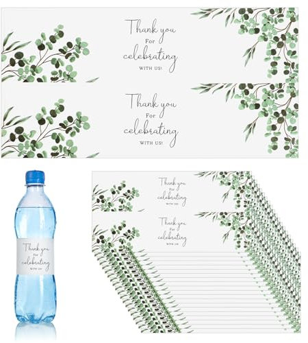 50pz Etichette per Bottiglie d'Acqua per Matrimonio, Foglie Impermeabili Grazie Adesivi Avvolgenti per Bottiglie d'Acqua per Decorazioni per Matrimoni Baby Shower Feste Compleanno (Stile 3)