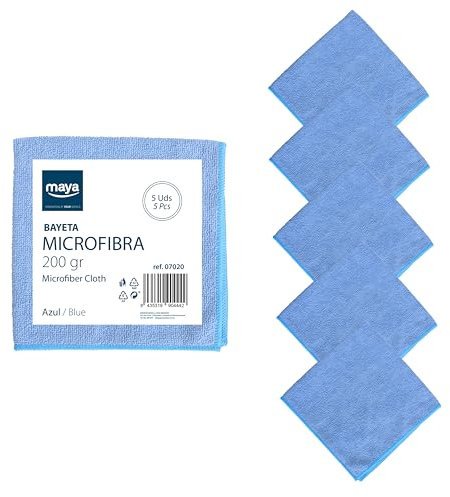 Maya Bayeta Terry 200G. Limpieza Eficaz y Sin Marcas. 100% Microfibra. para Todo Tipo de Superficies. Pack de 5 Unidades (Azul)