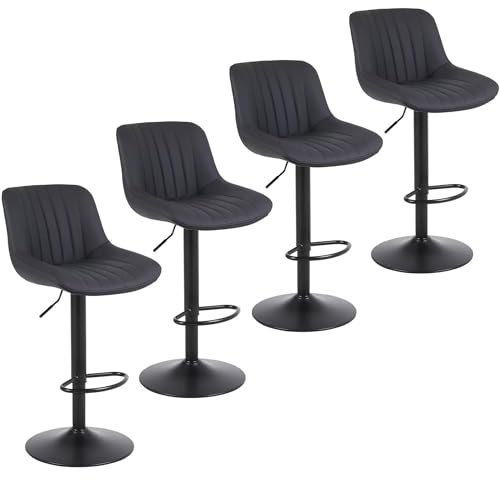 Youhauchair Barhocker 4er Set, Drehbare Barhocker mit Lehne, Höhenverstellbar aus PU-Leder, Moderner Barstuhl Küchenhocker Bar Hocker Bar Stool, Schwarz