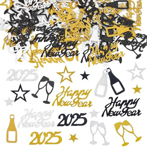 DazzJoy Konfetti Streudeko Silvester Deko 2026 Groß 1-4,5cm,Stern Silvester Streudeko,Glitzer Silvester Tischdeko Konfetti Silvester,Happy New Year Deko Confetti,Streudeko Neujahr Deko Silvester Party