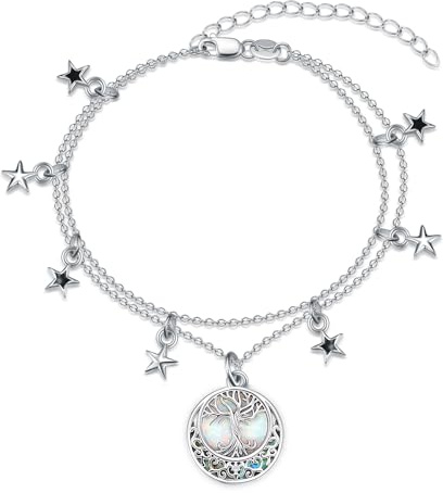 PARYFO Stern Baum des Lebens Armband Damen 925 Sterling Silber Lebensbaum Armband Verstellbar Armkette Frauen Schmuck Geschenk für Mama Mädchen Ehefrau Freundin-Oval Opal Armbänder